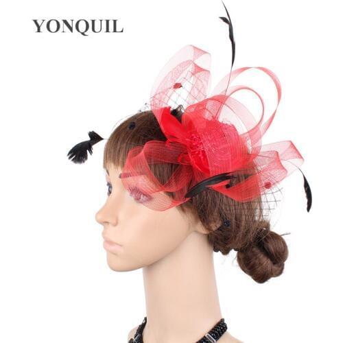 Fancy Feather Decor Wedding Bride Headwear Women Party Occasion Fascinator Accessories Ladies Party Tea Headdress Tulle Headwear