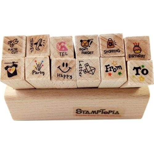 10 Set/lot Cute Lovely Happy Life & love Diary Pattern Stamp Rubber Wooden Box DIY Stamp Gift Wholesale