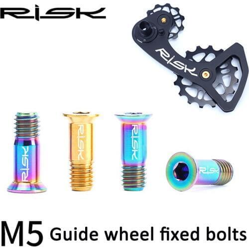 RISK 2PCS M5*14.2mm Bicycle Rear Derailleur Bolt Titanium Bolt Jockey Wheel Bolt Parts MTB Bike Shifter Guide Roller Bolt Screw