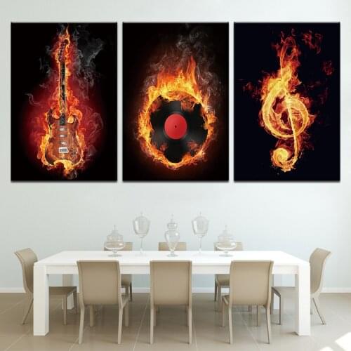 3 Piece Wall Art Picture Burning Flame Game Music Guitar Canvas Painting Poster And Prints Home Decor Wall Hanging Artwork