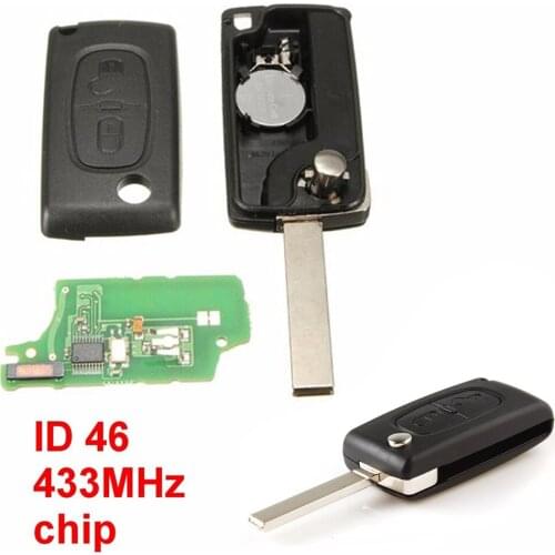 433 MHz 2 Buttons Remote Key with ID46 Chip Fit for Peugeot 107 207 607 207 307 308 308 107 207 607 407 408 WITH GROOVE CE0523