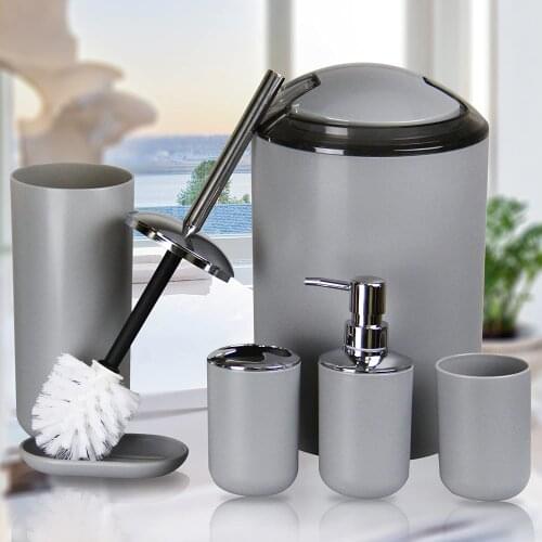 6Pcs/Set Bathroom Accessories Plastic Toothbrush Holder Cup Soap Dispenser Dish Toilet Brush Holder Trash Can Set 3 Color