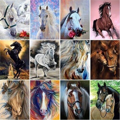 DIY Horse 5D Diamond Painting Full Round Drill Rhinestone Animal Cross Stitch Diamond Embroidery Home Decor Gift