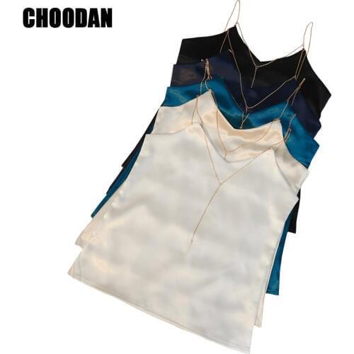 Sleeveless Satin Top Sexy V-neck Cami Women Chain Tank Tops Summer 2018 Fashion Ladies Vest Casual Basic Shirt Female Clothing
