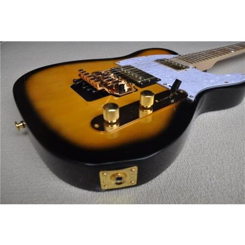 Free shipping booking 6 string sunburst guitar,tremolo bridge,pearl shell inlay basswood body ,maple fingerboard,golden hardware