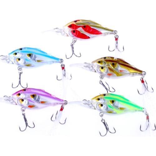 Big Sale 5pcs Group Fishes Artificial Crankbait Fishing Lures Feather Hooks Floating Crank Bait Plastic Fishing Tackles 6.5cm 6g