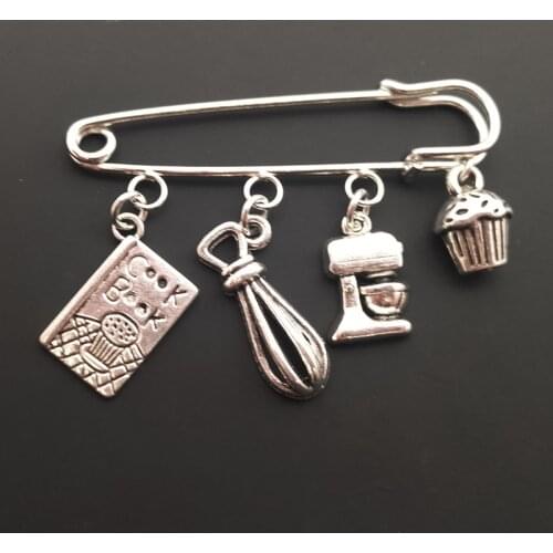 Hot sale brooch cook lover bake lover cook book cupcake spoon mixer machine pan baking pin brooch