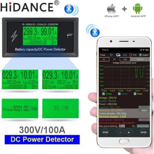 DC digital voltmeter 300V/100A ammeter voltage Mobile APP meter car battery capacity volt current detector power supply tester