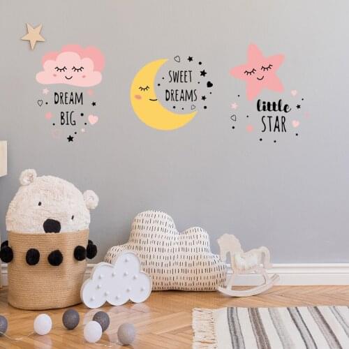 Wall Sticker English Moon Stars Living Room Bedroom Kids Living Room Background Creative Decorative Decal