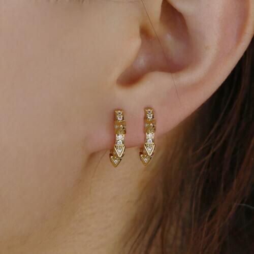 Geometric Triangle Shape Punk Cool Light Rivet Small Open Hoop Earring Mini Clear Cubic Zirconia Spike Earring For Women Jewelry