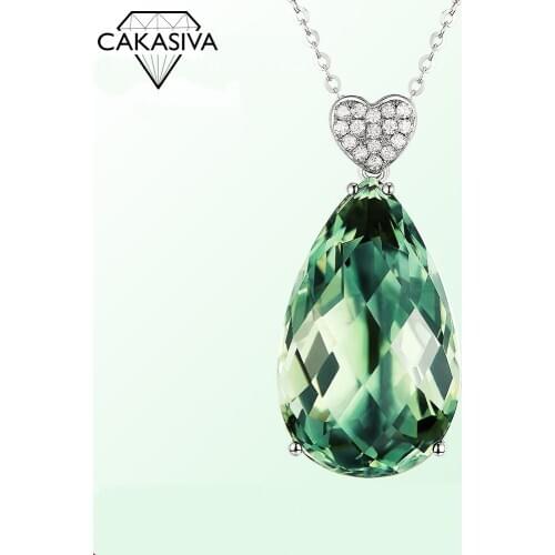 Emerald Pendant Heart Set with Zircon Color Treasure 45cm Necklace Silver 925 Jewelry Necklace Unique Anniversary Party Gift