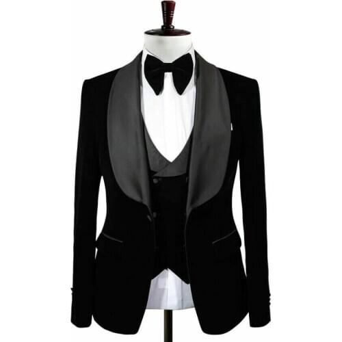 Custom Suit 3 Pieces Prom Velvet Dinner Groom Tuxedos Wedding Formal Occasion Blazer Best Lapel Men Suits (Jacket Vest Pants) Q3