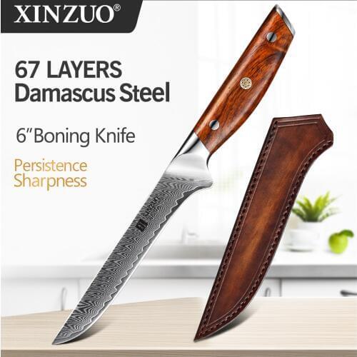 2020 XINZUO 6''inch Boning Knife Damascus Stainless Steel Kitchen Knife Cooking Tools Fillet Fish Debon Knives Rosewood Handle