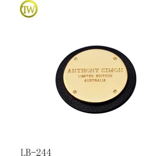 LB244 Custom Brand Logo Embossed metal logo patch Jeans Back Leather label for Garment