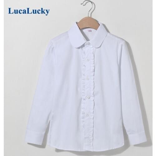 LucaLucky Spring 2021 Kids Ruffles Shirts Blouses Baby Big Boys School Uniform Clothing Children Single Breasted Tops Girl 4-16Y