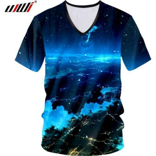 UJWI Mens V Neck T-shirts New Arrival Fashion Tops Print Galaxy Space 3d T Shirt Star Undershirt Man Hip Hop Punk Style Jerseys