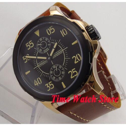 44mm Parnis sapphire glass power reserve ST 2542 mens watch 771 golden/black pvd case