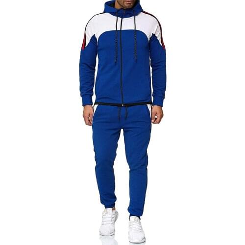 2 Pieces Sets Tracksuit Men New Brand Autumn Winter Hooded Sweatshirt +Drawstring Pants Male Stripe Patchwork Hoodies Size 5XL