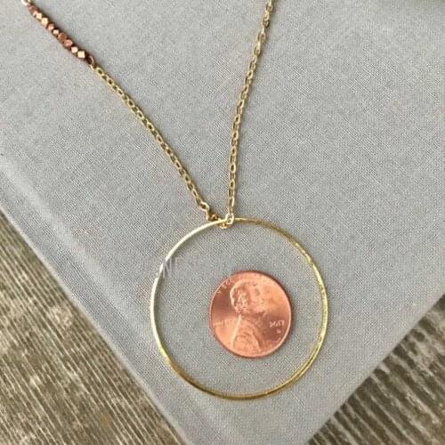 10Pcs Long Gold Layering Necklace Circle Pendant Minimalist Boho Faceted Copper Bronze Beads Charm Hoop Necklace 30inch NM14783