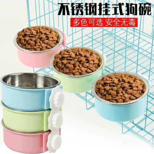 Dog Bowl Removable Stainless Steel Hanging Pet Cage Bowl Food & Water Feeder Coop Cup for Cat Puppy Birds Rats Guinea Pigs