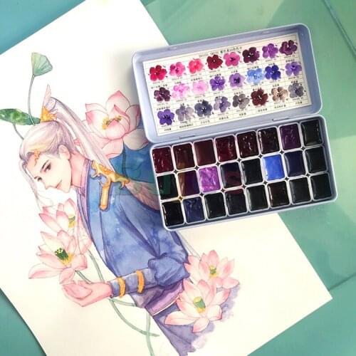 DanielSmith Artist Professional Watercolor,Purple Series 24 Color Watercolor,Small and Delicate,Painting and Sketching Outside