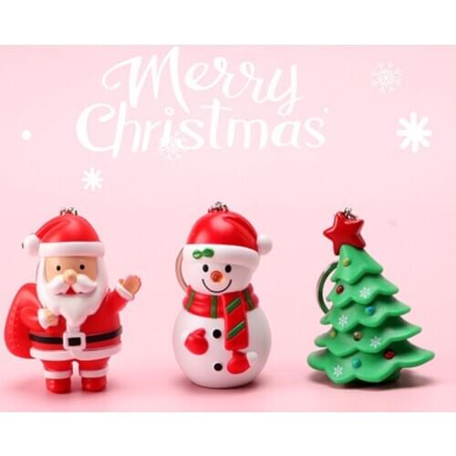 Christmas trees Santa Claus snowman LED keychain Emit light and Sounded Trinket Toys Mini Flashlight Keyring pendant Gift set