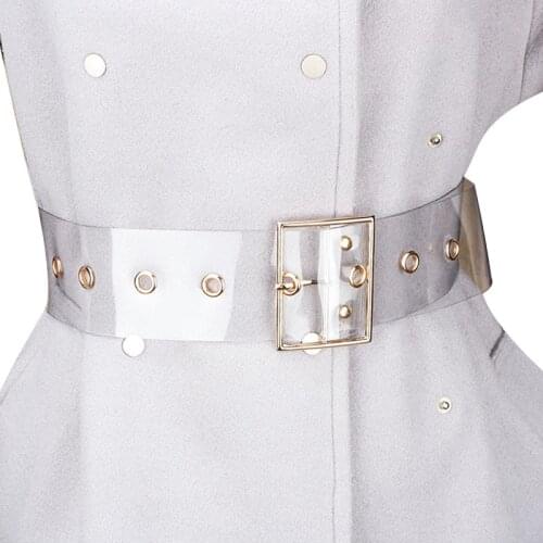 Wide Clear Cummerbunds strap for Women Fashion metal buckle pin belt dress coat corset Transparent waistband clothes accessories