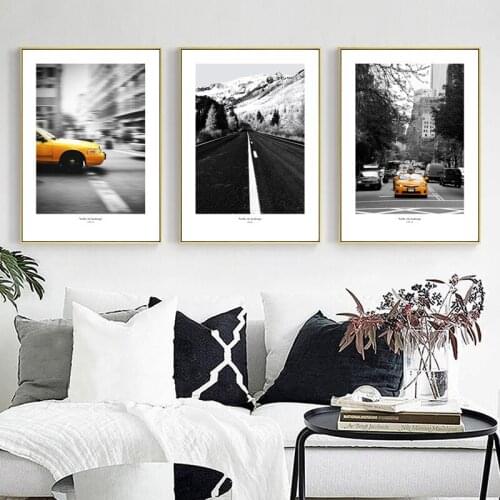 Nordic Style Black And White Scenery Red Trains Mountains Photography Canvas Painting Wall Picture Poster Living Room Decoration