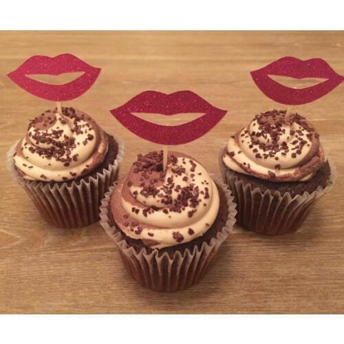 Wedding glitter red lips cupcake toppers birthday fruit toothPicks Bridal baby shower Bachelorette party decorations