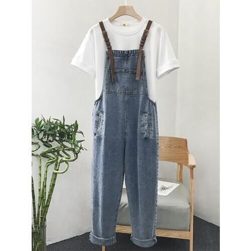 Korean Style Loose Fashion Women Jeans Straight Suspenders Denim Trousers 2021 New Spring Female Jumpsuit Pants Large Size