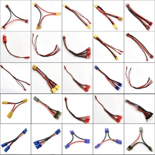XT60 XT90 TPlug EC5 TRX JST Plug Parallel Battery Connector Cable Extension Y / O Splitter Plug Adapter With AWG Wire for RC FPV