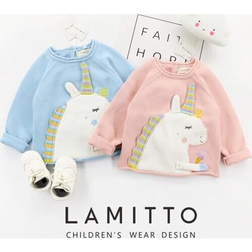 Tonytaobaby Spring New Boys and Girls Three-dimensional Unicorn Cotton Knitted Sweater Top
