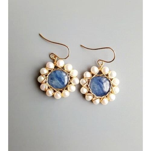 Lily Jewelry Kyanite Freshwater Pearl Vintage Style Drop Earrings 925 Sterling Silver Handmade Delicate Jewelry For Women Gift
