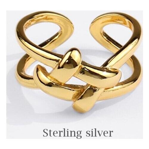 Sole Memory Geometric Braided Golden Knot 925 Sterling Silver Female Resizable Opening Rings SRI826