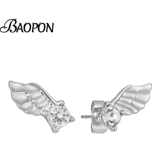 BAOPON High Quality Silver Color Feather Zircon Earrings Romantic Brand Stud Earring For Women Jewelry Gift Dropshipping