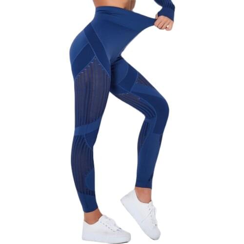 Grey High Waist Womens Sport Leggings hollow out Jogging Running Pants Gym Workout Yoga Tights