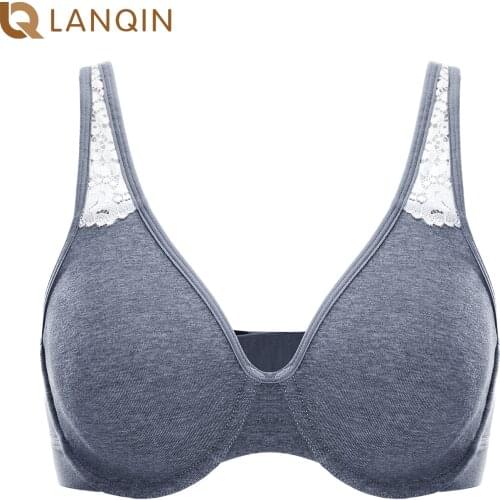 Womens Cotton Full Coverage Plus Size Underwire Unlined Lace Minimizer Bra Wide Straps