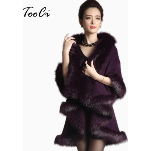 Women Faux Fur Coat Long Purple Cardigan Sweater Cape Shawl Spring Knitted Sweater Spring Capes And Poncho