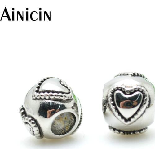 10pcs Heart Shape Allergen Free Stainless Steel 5mm Big Hole European Beads Fashion Women Jewelry Making Spacer Beads