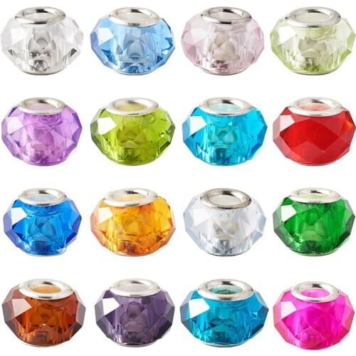 100pcs Glass Bead European Beads Mixed Color Faceted Rondelle for Jewelry Making DIY Bracelet Necklace Supplies14x8mm Hole: 5mm