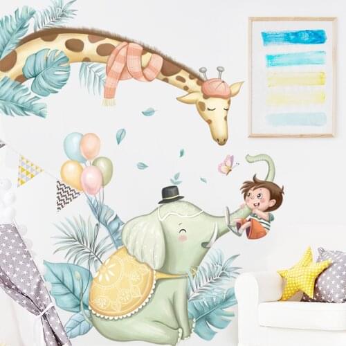 Large Giraffe Elephant Boy Kids Wall Sticker Cartoon Animal Cute Decoration for Childrens Room Living Room Bedroom Home Decor