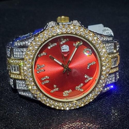 Hip Hop MISSFOX Bell Boss Watches for Men Luxury Hiphop Full Iced Out Watches Diamond Gold Silver Quartz Wristwatch Man Jewelry