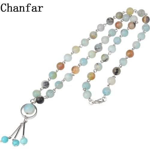Chanfar Long Necklaces Amazonite Natural Stone Beads Necklace Vintage Pendant For Women Fashion Jewelry