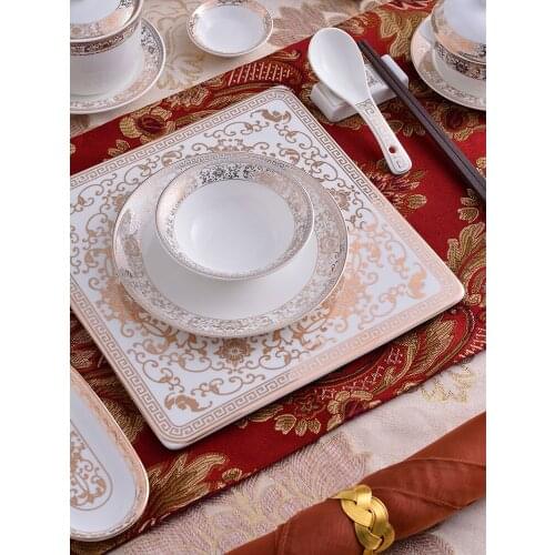 European-style Hotel Ceramic Tableware Set Rice Bowl Single Phnom Penh Bone Plate Light Luxury Dinner Plate Noble Plate