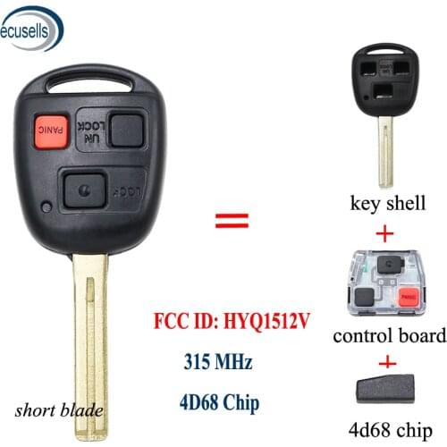 FCCID :HYQ1512V , 3 Buttons Short Blade Remote Key Fob 315MHz With 4D68 Chip for Lexus GX470 LX470 Dealer Part: 89070-60801