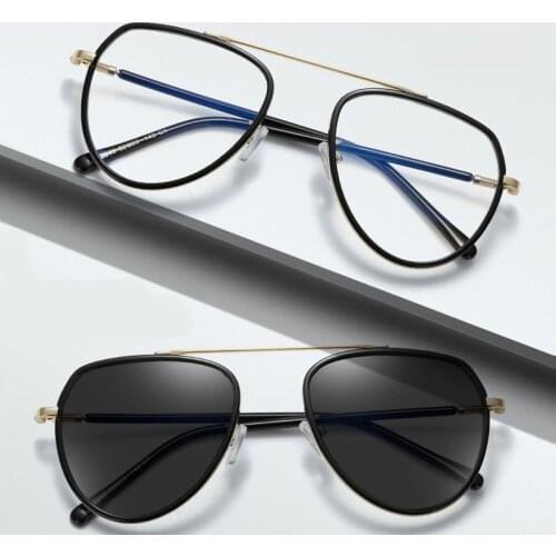 Elbru Ellipse Frame Anti-blue Light Photochromic Glasses Fashion Big Frame Plain Glasses Photosensitive Discoloration Unisex