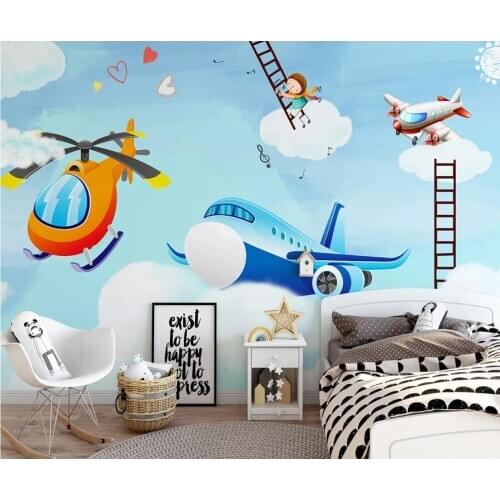 Carton Airplane Extra Large Print Wallpapers Kids Bedroom Wall Paper Luxury Mural 3D HD Wall Papers Home Decor Custom