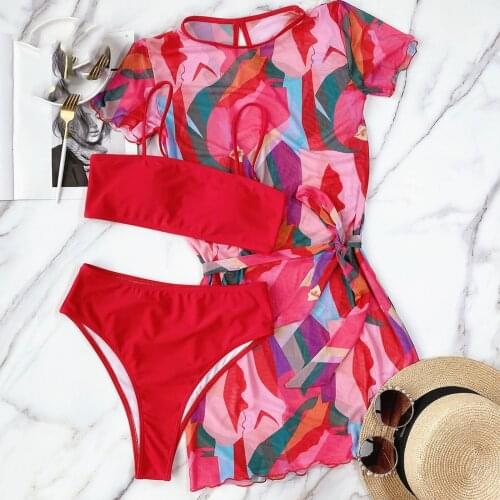 Bikini Set High Wasted Fashion Lady Sexy Containing Chest Pad Solid Bikini Set Three Piece Swimsuit куппльник женский E1