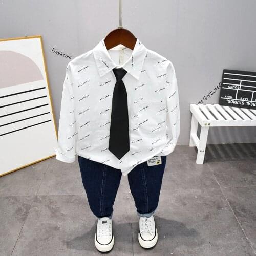 Boys Clothing Sets Springs Autumn New Kids Boys Long Sleeve White Shirt + Tie + Pants Casual Children Clothes Outfit 2-7Years