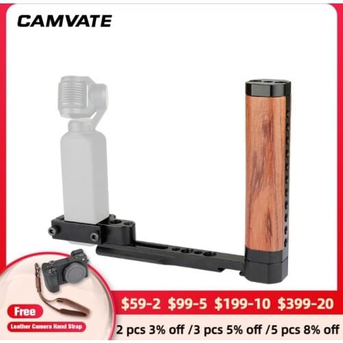 CAMVATE L-type Wooden Handle With Extension Support Bracket & NATO Safety Rail & Shoe Mount Designed For DJI OSMO Pocket Camera